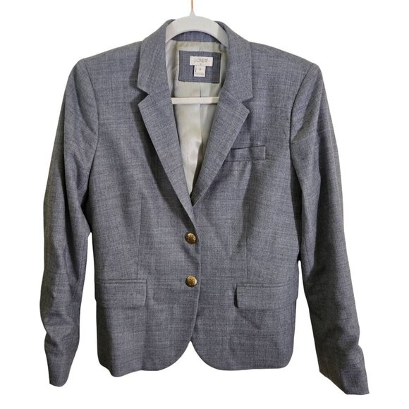 J.Crew Schoolboy Blazer Gray Wool Blend Gold Buttons Size 6 - Picture 1 of 5